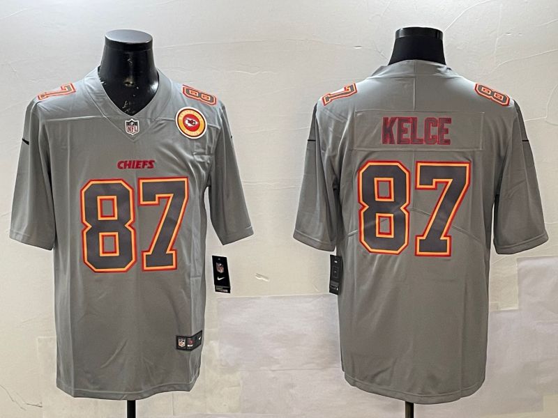 Men Kansas City Chiefs #87 Kelce Grey 2025 Nike Vapor Limited NFL Jersey style 2103